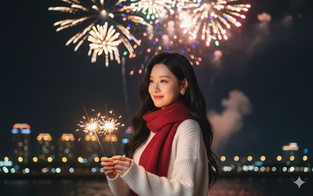 Chân dung đêm năm mới của cô gái Việt với pháo hoa và nụ cười rạng rỡ