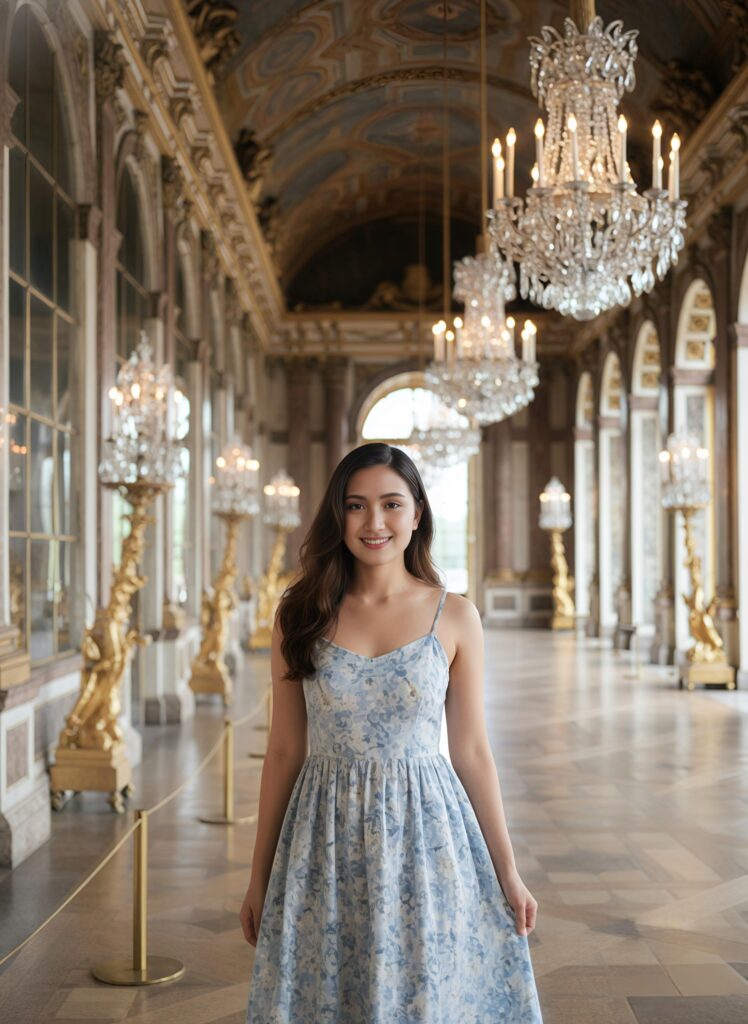 Chân dung siêu thực tại Versailles với nụ cười tỏa sáng giữa khung cảnh lộng lẫy