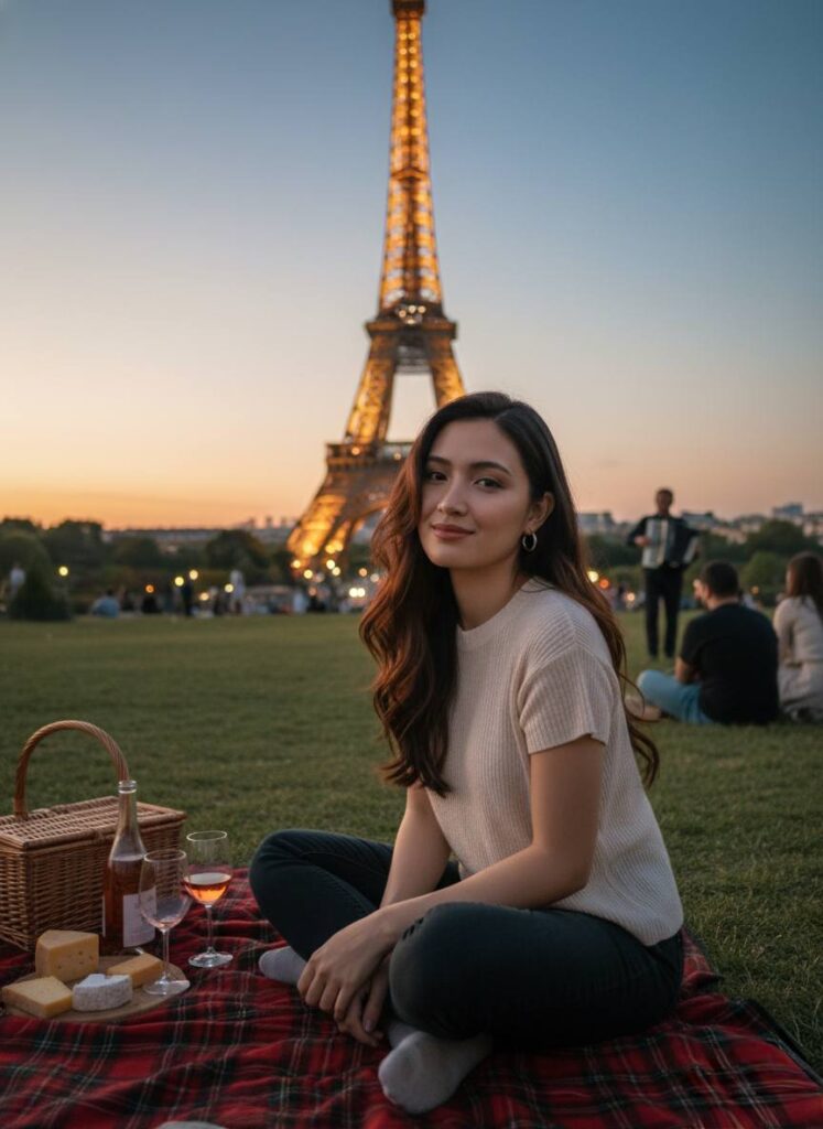 Chill Picnix Hoàng Hôn Tại Champ de Mars Dưới Ánh Đèn Eiffel Rực Rỡ