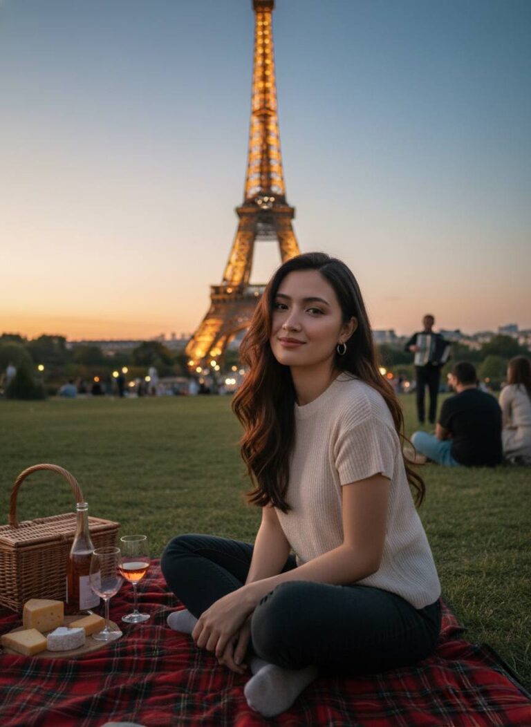 Chill Picnix Hoàng Hôn Tại Champ de Mars Dưới Ánh Đèn Eiffel Rực Rỡ