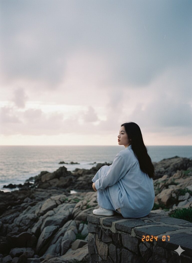 Chân dung nữ sinh xinh đẹp bên bờ biển với ánh sáng nghệ thuật đặc sắc