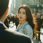 Chân dung nữ giới giữa phố phường với ánh sáng và màu sắc vintage ấn tượng.