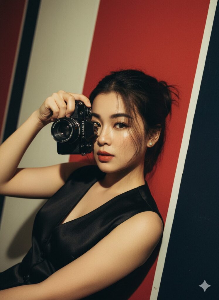 Chân dung cô gái trẻ với vẻ đẹp quyến rũ và phong cách retro độc đáo