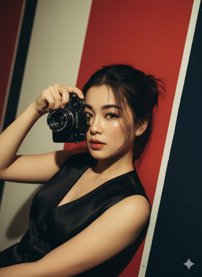 Chân dung cô gái trẻ với vẻ đẹp quyến rũ và phong cách retro độc đáo