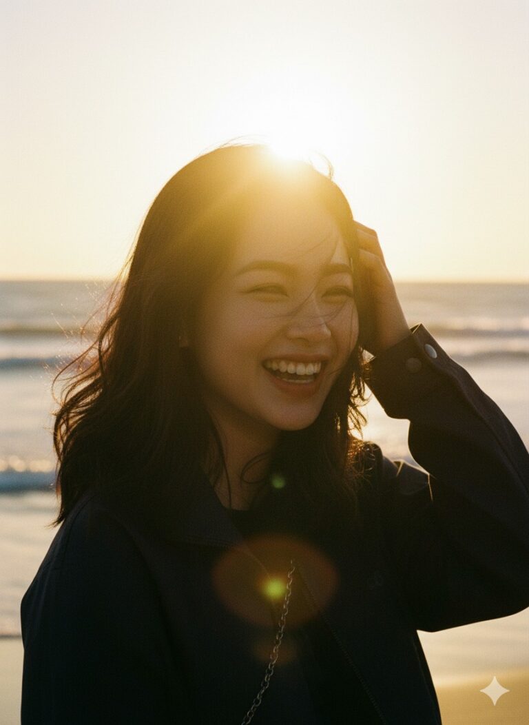 Cảnh hoàng hôn tuyệt đẹp với chân dung thanh xuân bên bờ biển