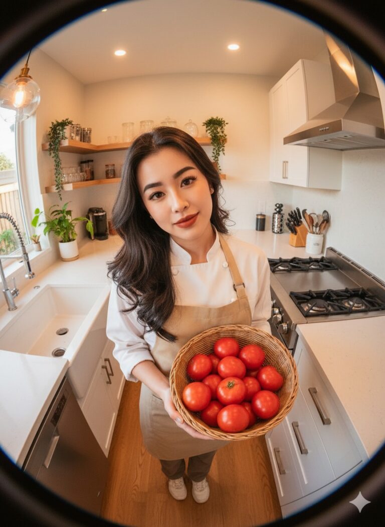 Bức ảnh đầu bếp trẻ năng động trong không gian bếp hiện đại và ấm cúng