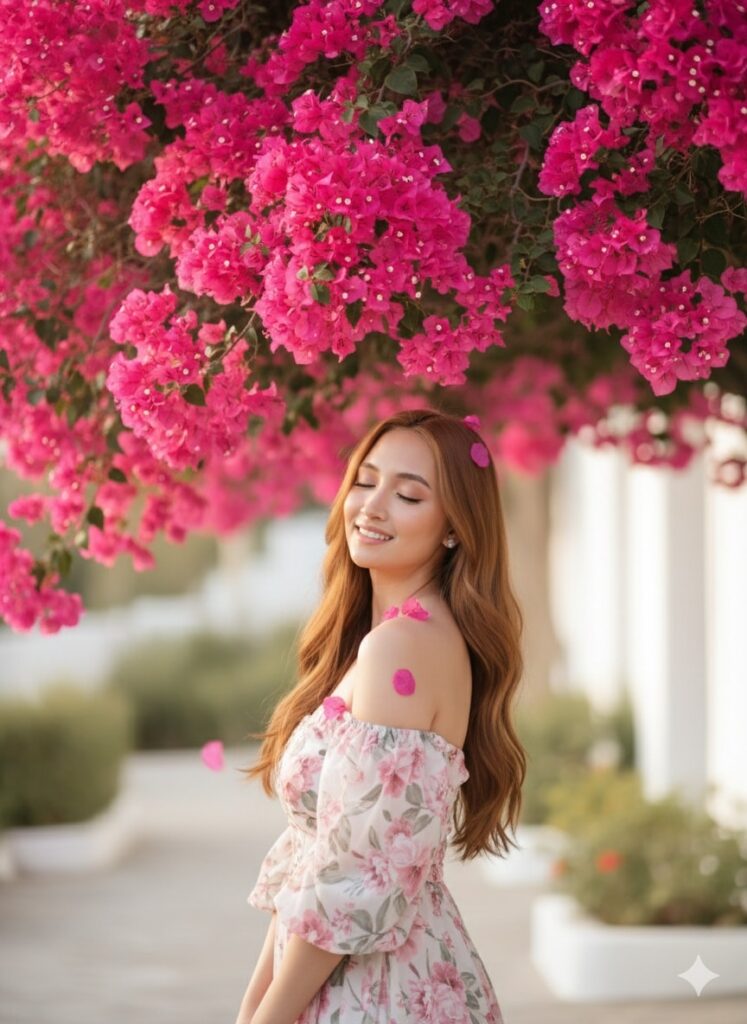 Chân dung nữ trên nền hoa giấy lãng mạn và chi tiết sống động 8K