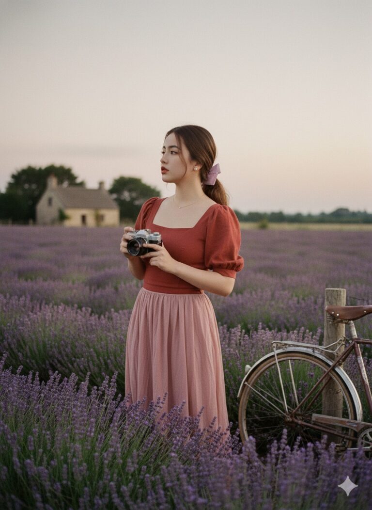 Góc nhìn thơ mộng giữa cánh đồng oải hương cùng máy ảnh vintage ấn tượng