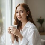 Chân dung nữ trong ánh sáng sáng sớm qua cửa sổ với độ sắc nét vượt trội