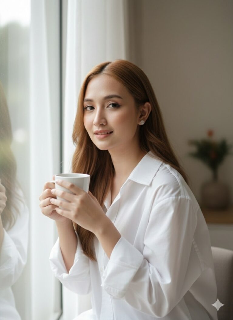 Chân dung nữ trong ánh sáng sáng sớm qua cửa sổ với độ sắc nét vượt trội