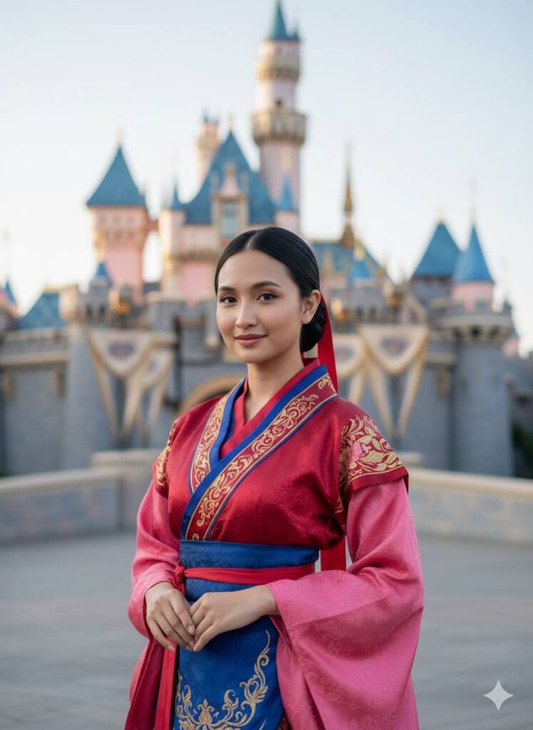 Tạo chân dung Mulan sống động trước lâu đài Sleeping Beauty ấn tượng