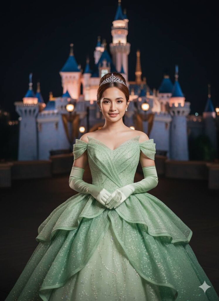 Chân dung sinh động của Tiana trong đêm trước lâu đài Nàng Bạch Tuyết