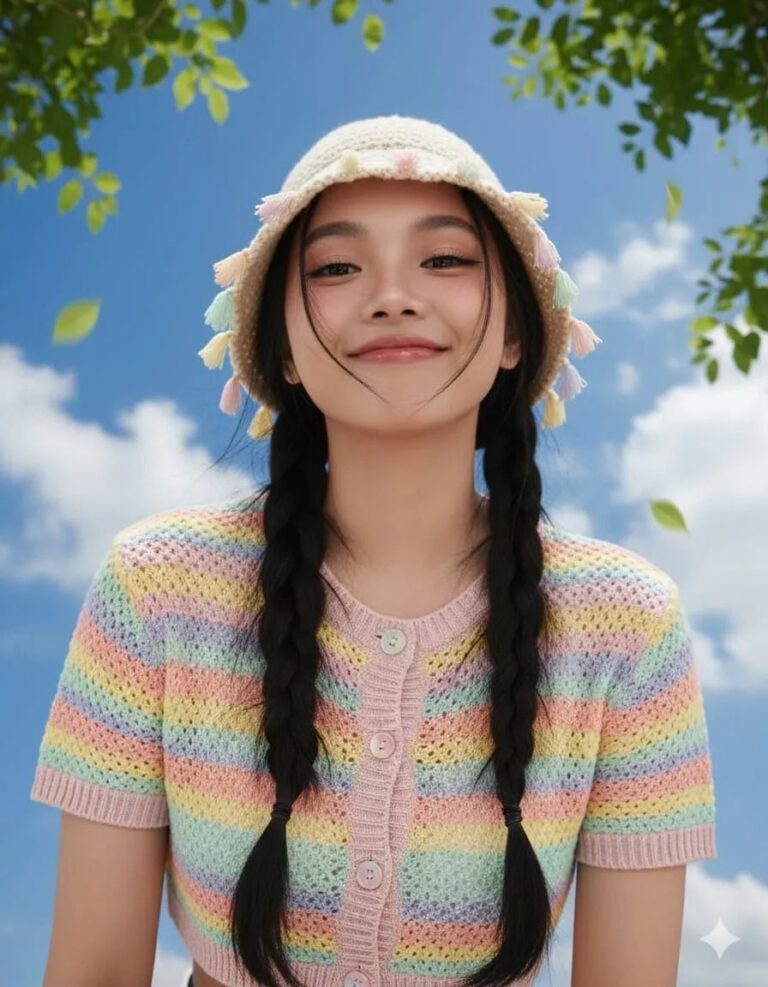 Chân dung cô gái trẻ với phong cách tự nhiên dưới bầu trời xanh dịu dàng