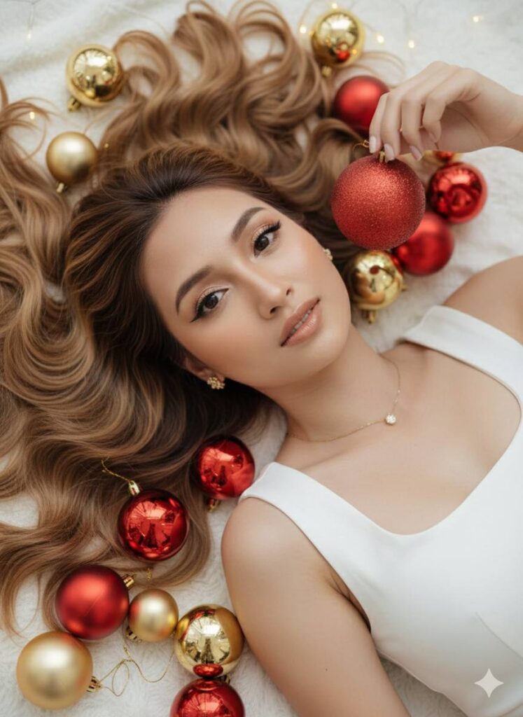 Chân dung nữ model quyến rũ giữa không khí Giáng Sinh rực rỡ và sống động