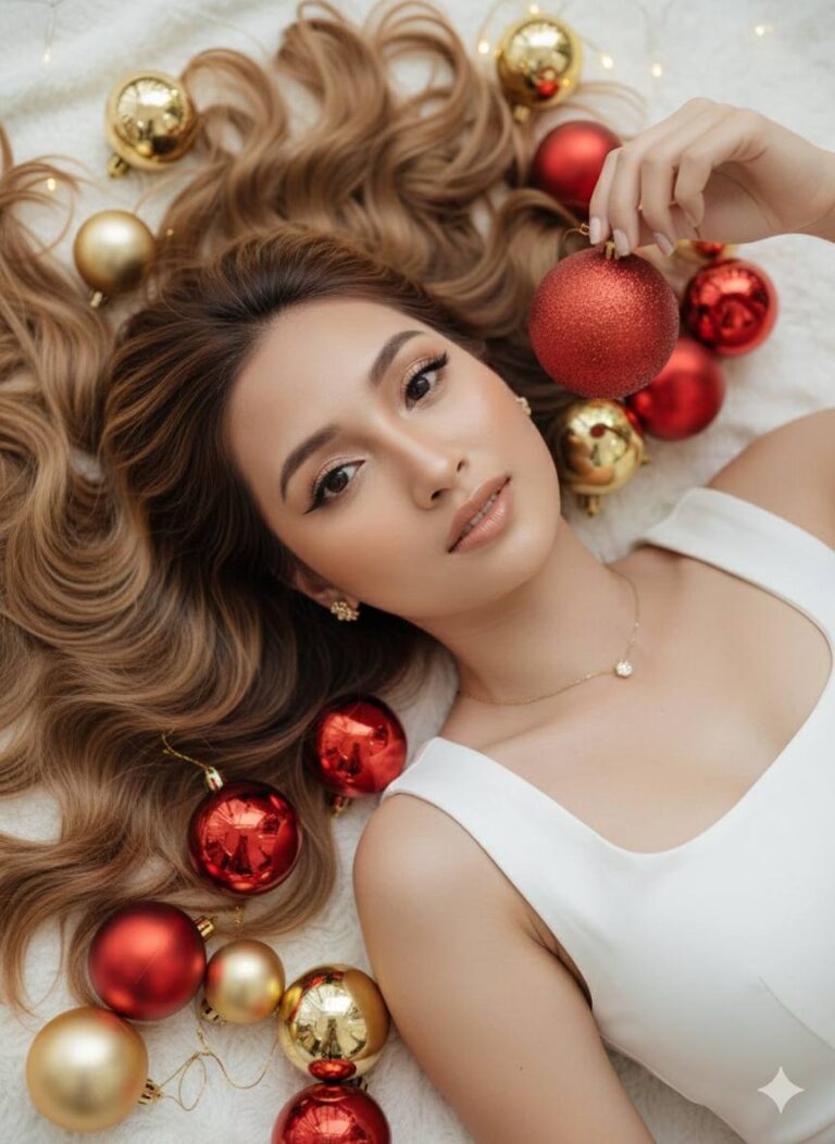Chân dung nữ model quyến rũ giữa không khí Giáng Sinh rực rỡ và sống động