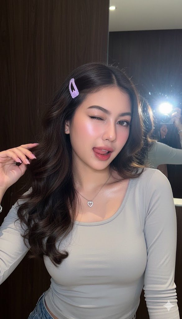 Hình ảnh teen xinh xắn với phong cách Y2K trong không gian phòng tắm retro