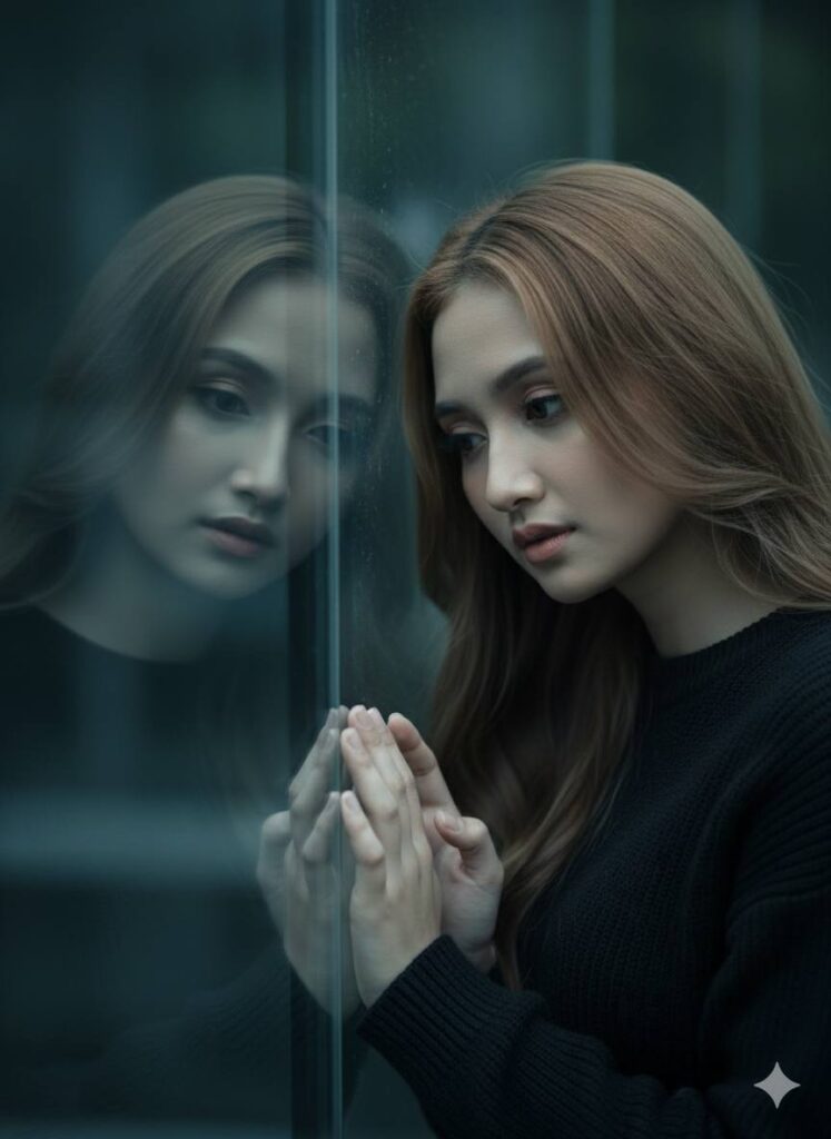 Chân dung nữ model 8K sống động qua kính phản chiếu và cảm xúc sâu lắng