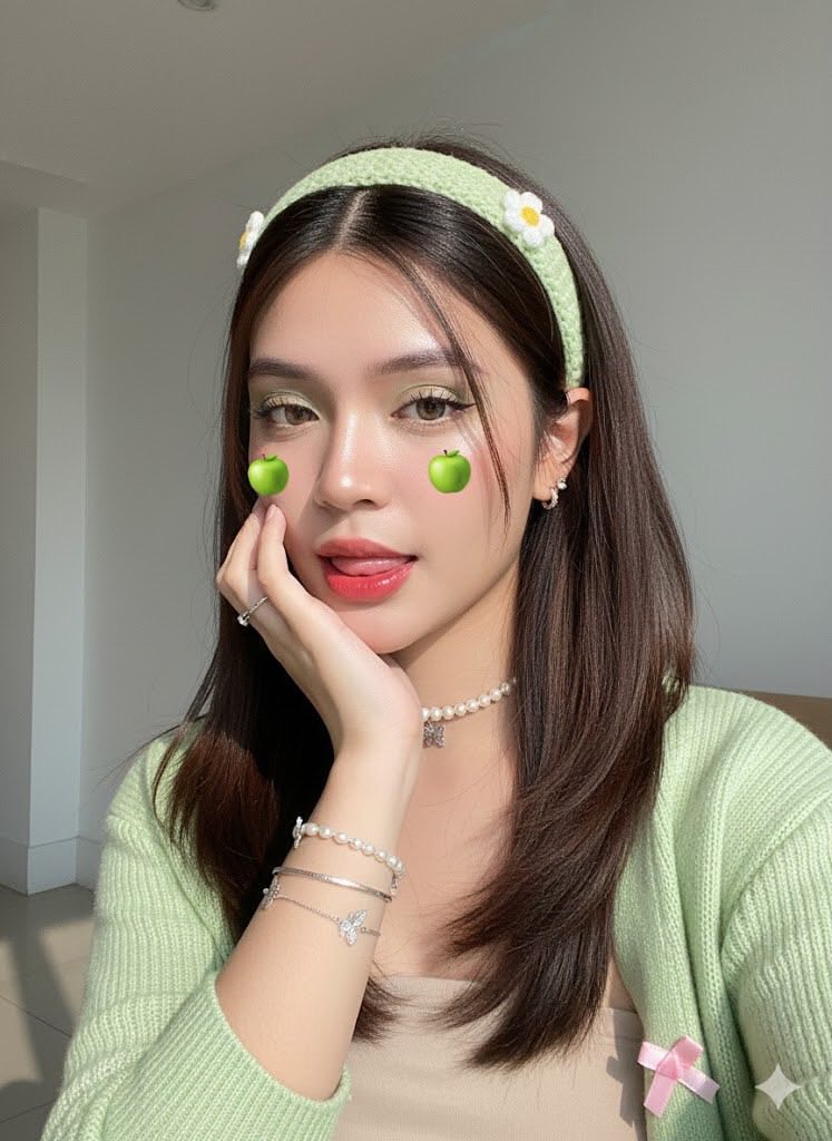 Cô gái xinh đẹp với makeup nhẹ nhàng và ảnh selfie hoàn hảo dưới ánh sáng mặt trời