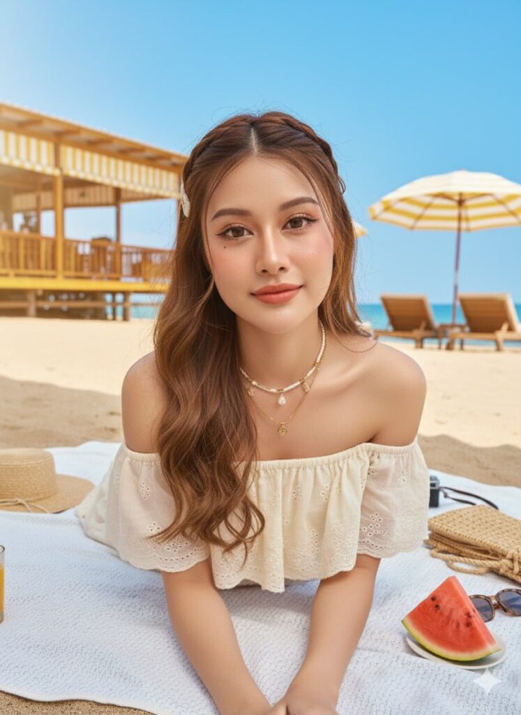Chân dung cực kỳ thực tế của cô gái trẻ tại bãi biển với ánh sáng hoàn hảo