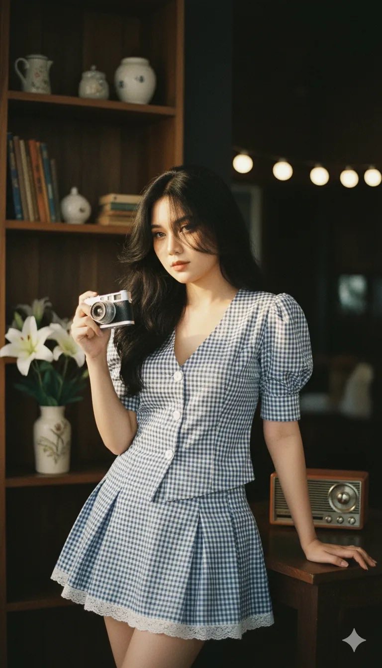 Chân dung nữ giới hiện đại trong quán cà phê với góc chụp điện ảnh ấn tượng