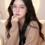 Chân dung đẹp nhẹ nhàng theo phong cách Hàn Quốc của cô gái trên sofa màu kem