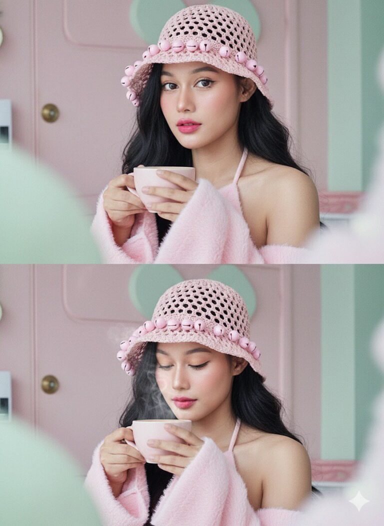 Chân dung nữ sinh đẹp mắt bên cửa sổ quán cà phê pastel tuyệt đẹp