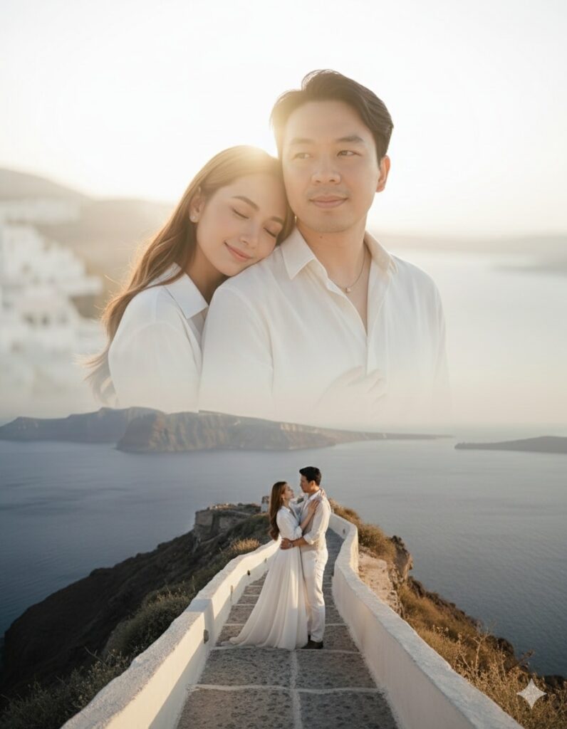 Chân dung thân mật của cặp đôi trong khung cảnh lãng mạn bên bờ biển