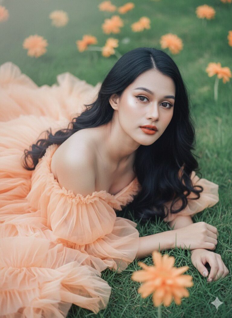 Chân dung cô gái xinh đẹp trong cánh đồng hoa pastel tuyệt đẹp