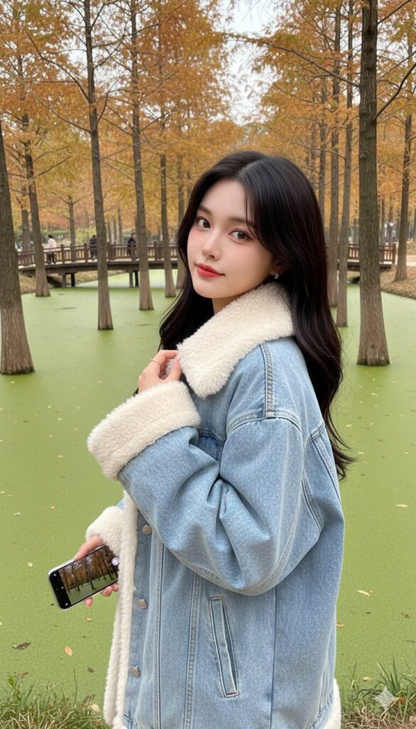 Khắc họa nữ sinh Đông Á xinh đẹp giữa mùa thu trong công viên yên bình