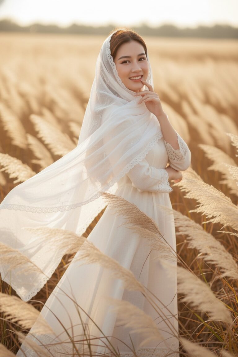 Góc nhìn ấn tượng về vẻ đẹp tự nhiên của cô gái trẻ giữa cánh đồng cỏ vàng rực rỡ