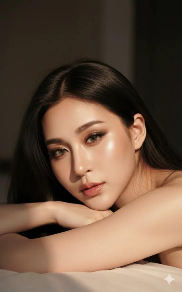 Hình ảnh chân thực của cô gái bí ẩn và quyến rũ trong ánh sáng mạnh mẽ