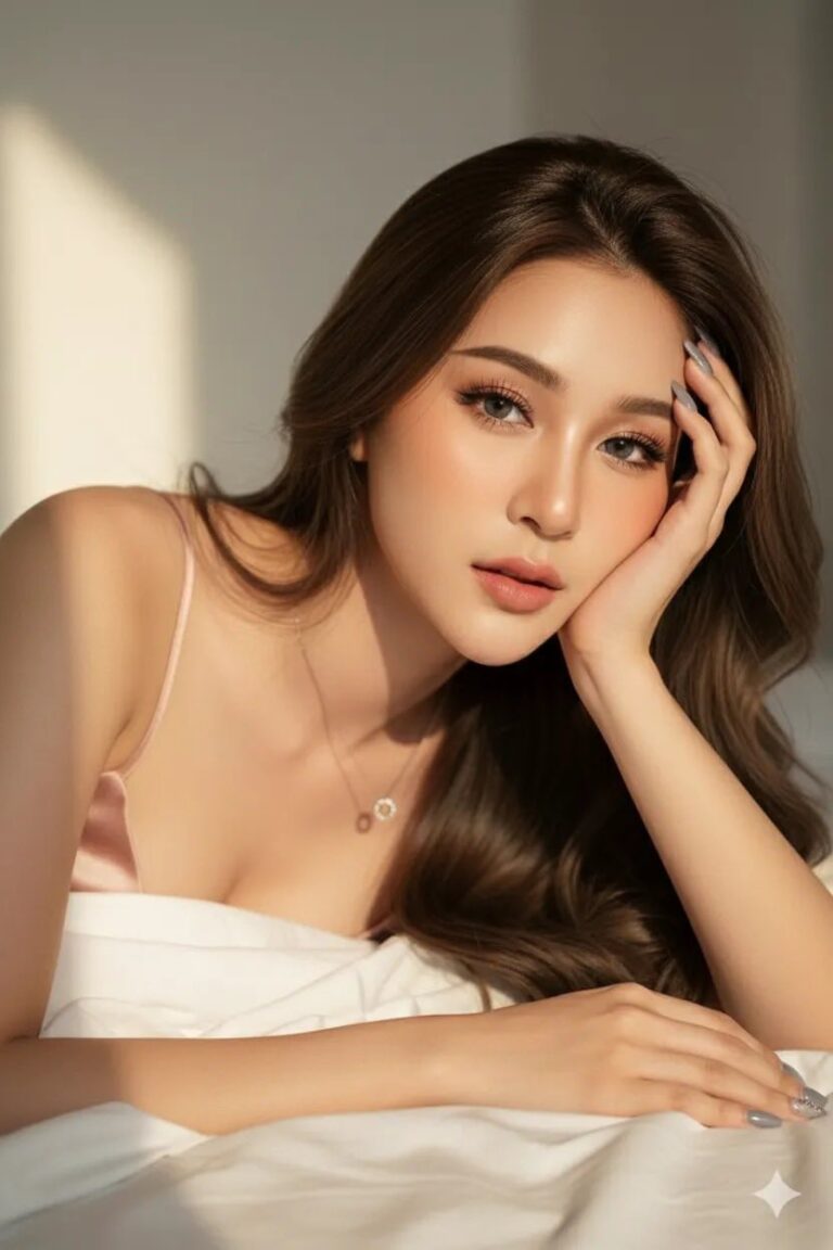 Chân dung nữ quyến rũ tự nhiên với ánh sáng buổi sáng ấm áp