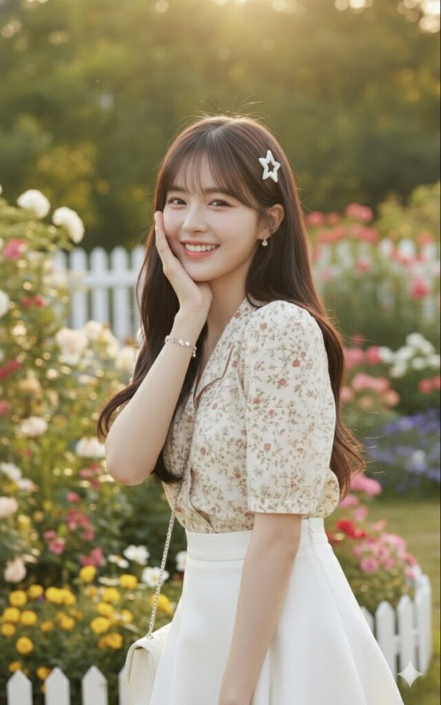Chân dung cô gái trẻ đẹp với phong cách tự nhiên và trang phục dịu dàng