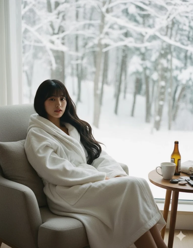 Không gian ấm cúng nhìn ra rừng tuyết hoàn hảo cho những khoảnh khắc thư giãn