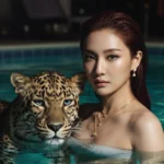 Chân dung quyến rũ bên hồ đêm cùng báo đen huyền bí