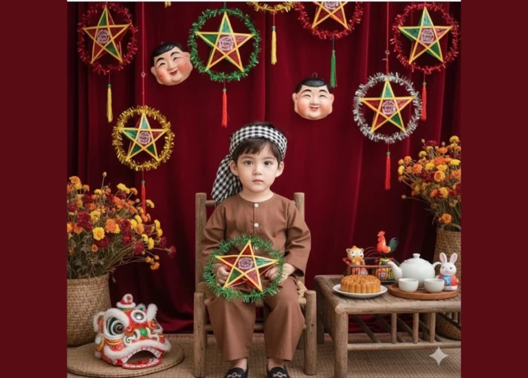 Góc nhìn truyền thống của Tết Trung Thu qua hình ảnh trẻ em ngồi giữa không gian lễ hội