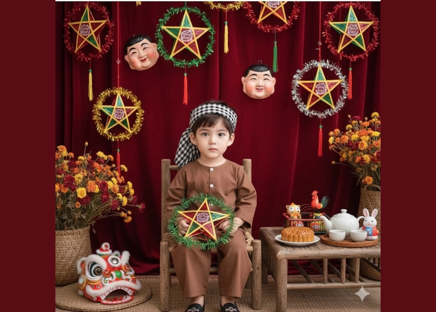 Góc nhìn truyền thống của Tết Trung Thu qua hình ảnh trẻ em ngồi giữa không gian lễ hội