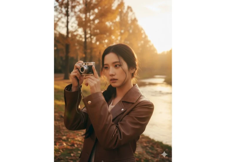 Chụp ảnh tự sướng mùa thu với ánh sáng vàng dịu và phong cách ấm áp cho bạn trẻ