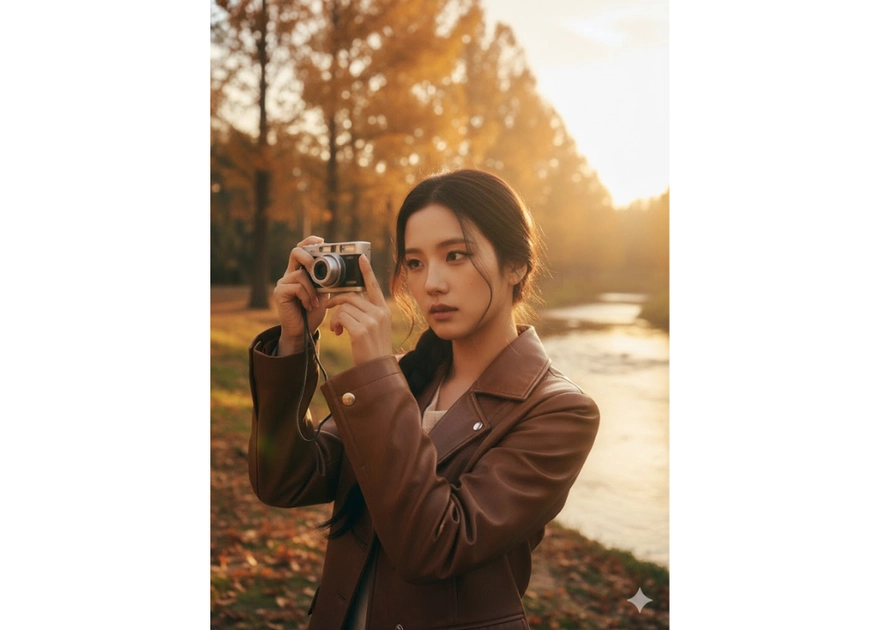 Chụp ảnh tự sướng mùa thu với ánh sáng vàng dịu và phong cách ấm áp cho bạn trẻ