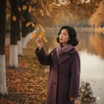 Sắc Thu Yên Bình Cùng Cô Gái Đẹp Bên Hồ Nước Tĩnh Lặng