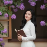 Nét đẹp truyền thống trong ánh nhìn hiện đại của cô gái Áo Dài giữa khung cửa hoa bằng lăng tím