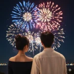Khung cảnh lãng mạn ngắm pháo hoa năm mới của cặp đôi dưới ánh sáng tuyệt đẹp