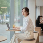 Tái hiện hình ảnh cô gái trong quán cà phê ngày mưa với trang phục và không gian hiện đại