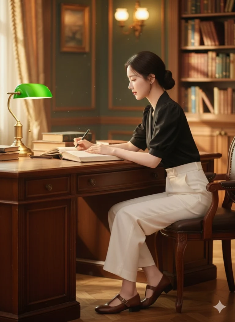 Tái hiện hình ảnh cô gái trong thư viện cổ điển với phong cách vintage hiện đại