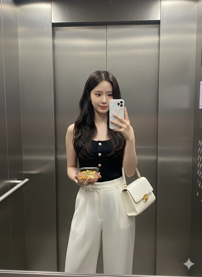 Tạo lại kiểu ảnh selfie trong thang máy với phong cách hiện đại và chi tiết hoàn hảo.