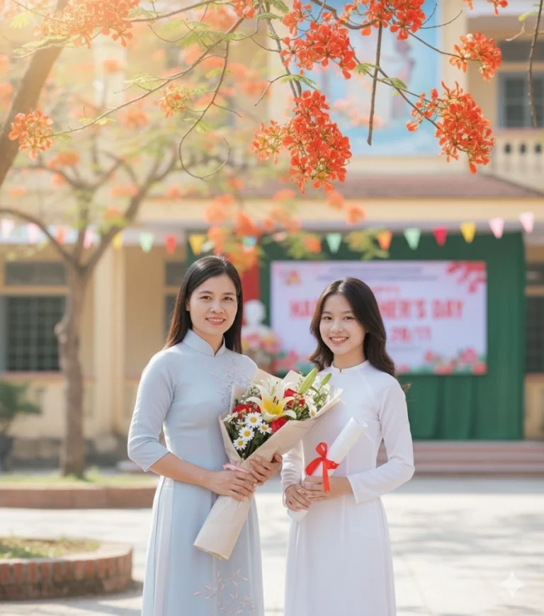 Kỷ niệm ngày Nhà giáo với hình ảnh thầy cô và học trò dưới hoa phượng rực rỡ