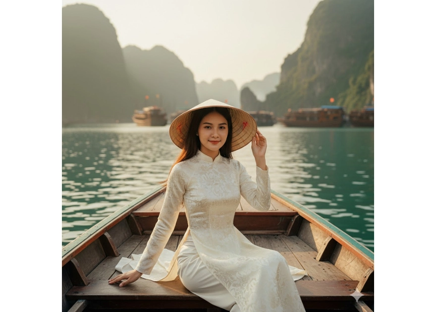 Vẻ đẹp thanh tao của cô gái Việt trong không gian Ha Long Bay yên bình