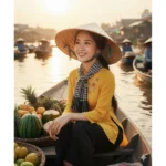 Ngắm nhìn vẻ đẹp của cô gái Việt giữa chợ nổi Cái Răng vào bình minh rực rỡ