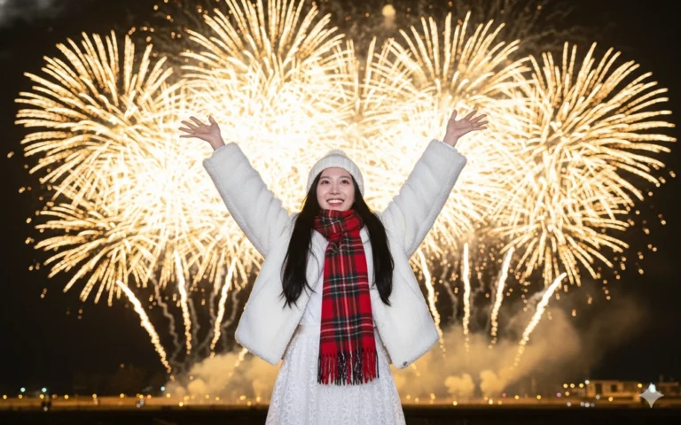 Chân dung thực tế của cô gái Việt Nam rạng rỡ dưới bầu trời pháo hoa lung linh