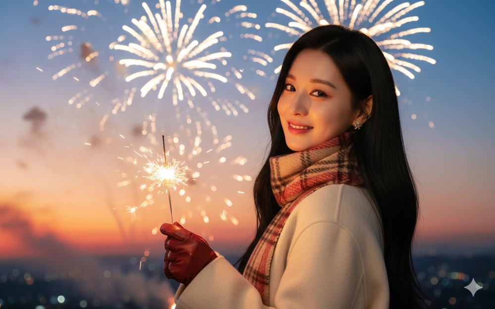 Chân dung cô gái Việt giữa bầu không khí lễ hội ánh đèn và pháo hoa tuyệt đẹp